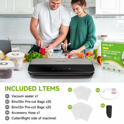 Amz Jet Food Sealer Vacuum Sealer Stainless Steel LED Touch 50Bags Grayish Black