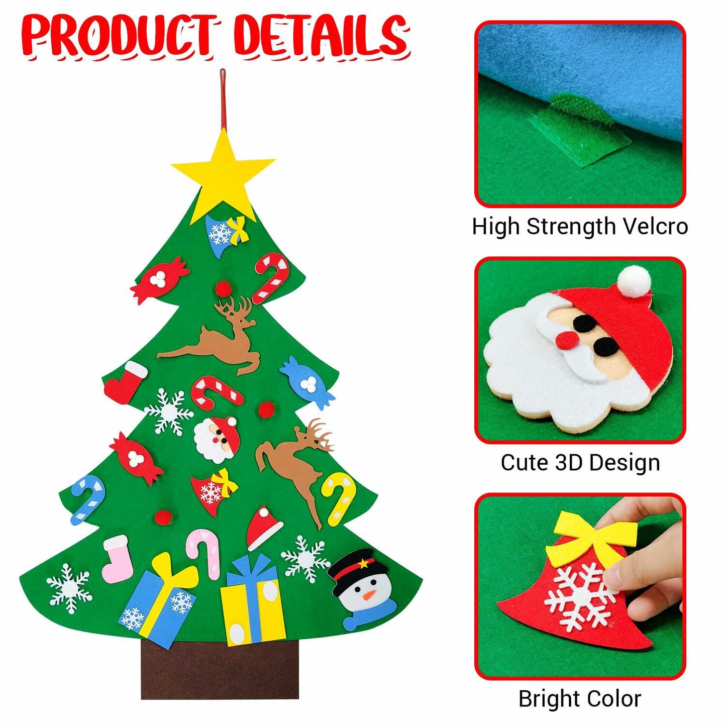 IHESPABLD 3Ft DIY Felt Christmas Tree Set Green 26 Ornaments for Kids