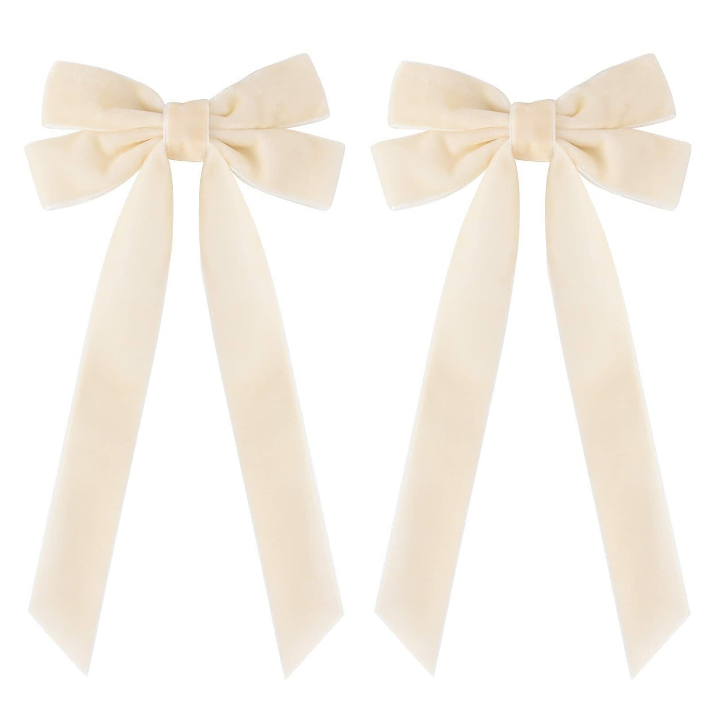 Aileam 2PCS Velvet Hair Bows Ivory Beige Big Fall Alligator Clips