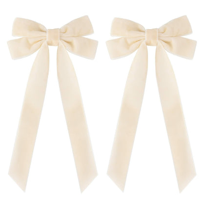Aileam 2PCS Velvet Hair Bows Ivory Beige Big Fall Alligator Clips