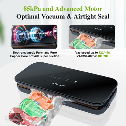 Amz Jet Vacuum Sealer Food LED Touch Digital Display Tempered Glass Black 50Bags