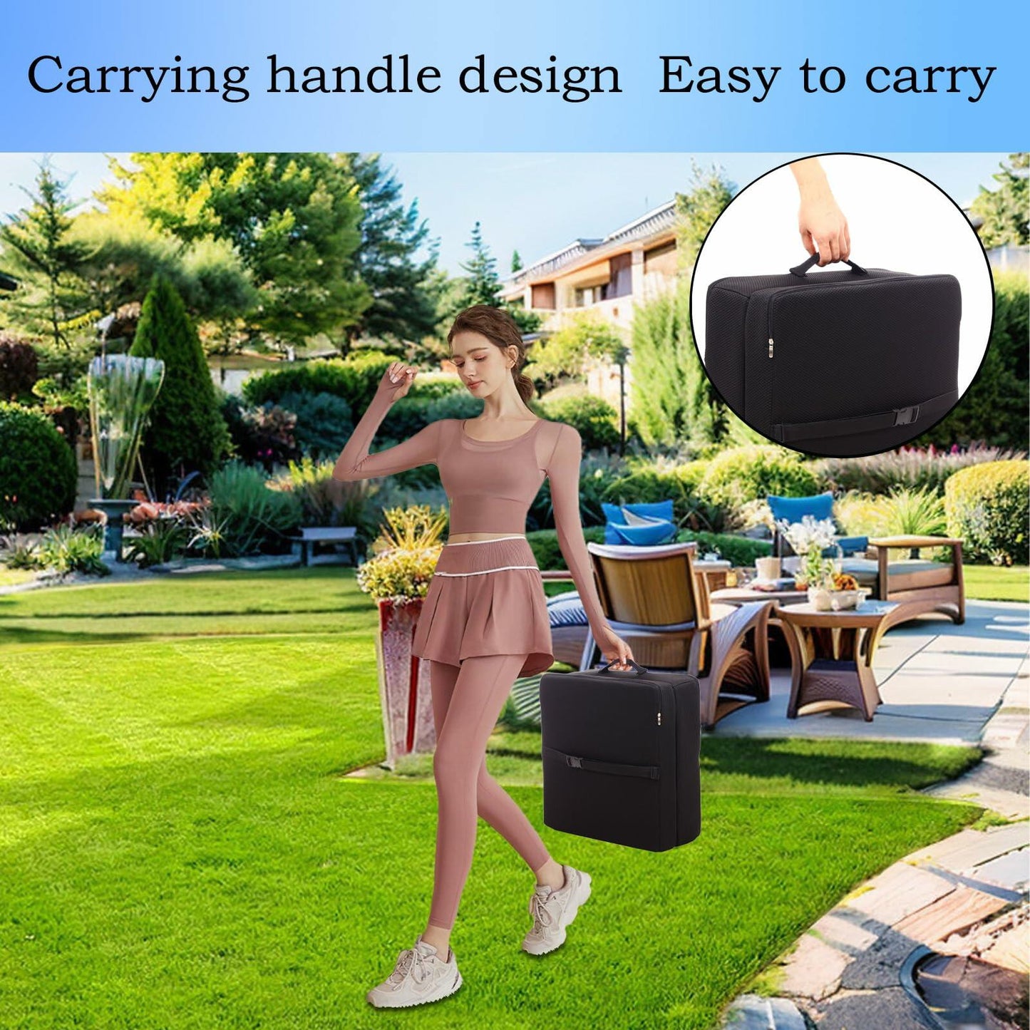 OpyTikar Porch Swing Folding Chair Cushion Light Grey with Handle & Straps
