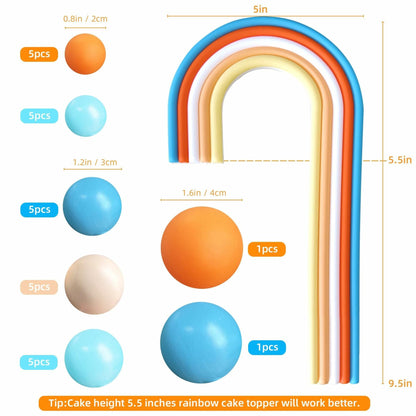 HAVAGDTM Blue Orange Foam Rainbow Cake Toppers Mini Balls 17 pcs