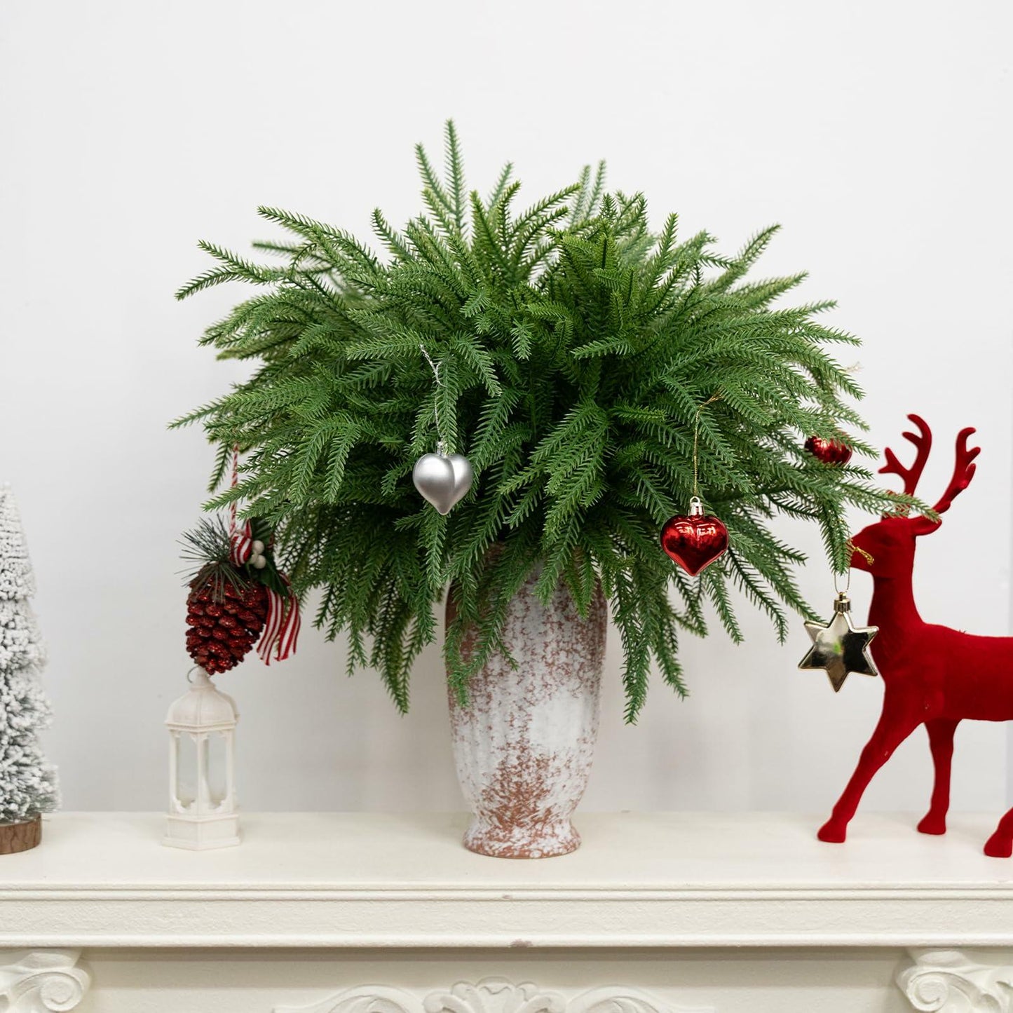 JDKPK 12 Pcs Norfolk Pine Branch 18" Artificial Greenery Green