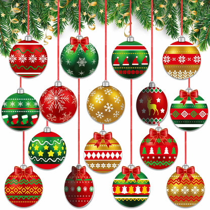 gisgfim 16 Pc Christmas Wooden Ornaments Set Red Green Gold Balls
