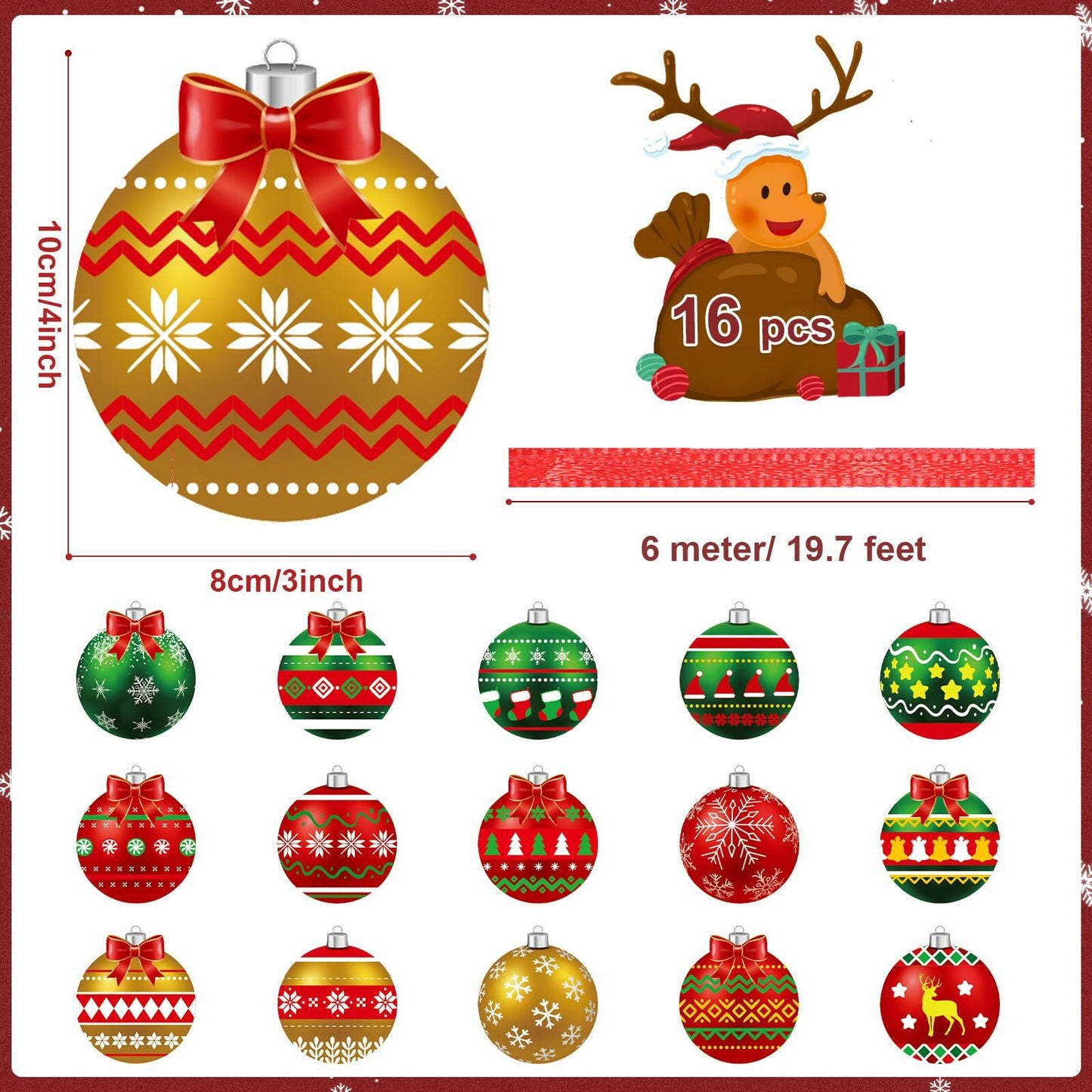 gisgfim 16 Pc Christmas Wooden Ornaments Set Red Green Gold Balls