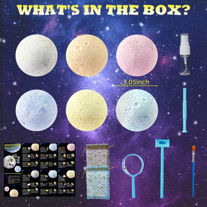 Hiawbon Gemstones Dig Kit 6 Planets 12 Skulls 18 Gems Space Kit