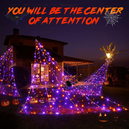 BlcTec Halloween Outdoor Spider Web 19.7x14.7ft White 250 LED Purple Orange