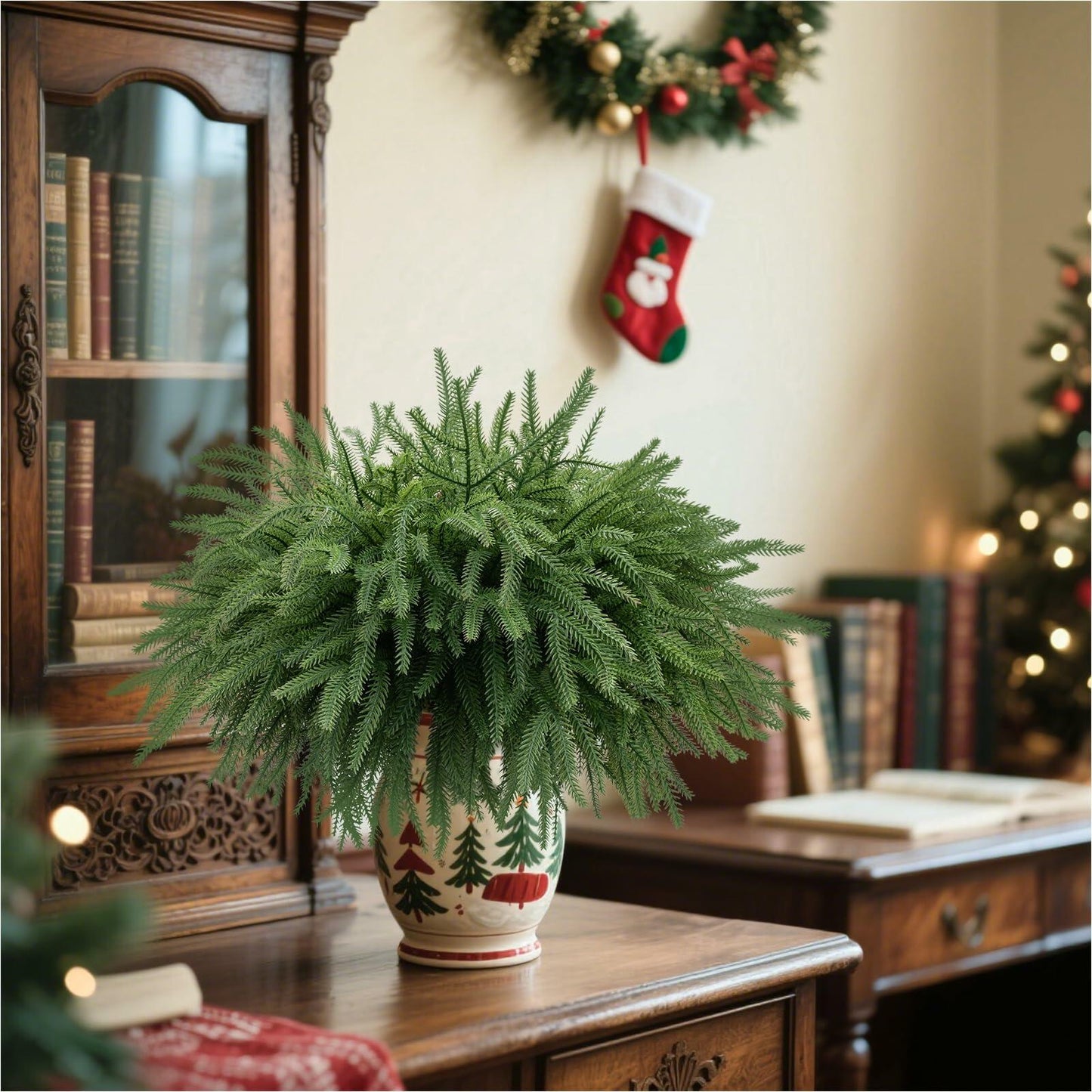 JDKPK 12 Pcs Norfolk Pine Branch 18" Artificial Greenery Green
