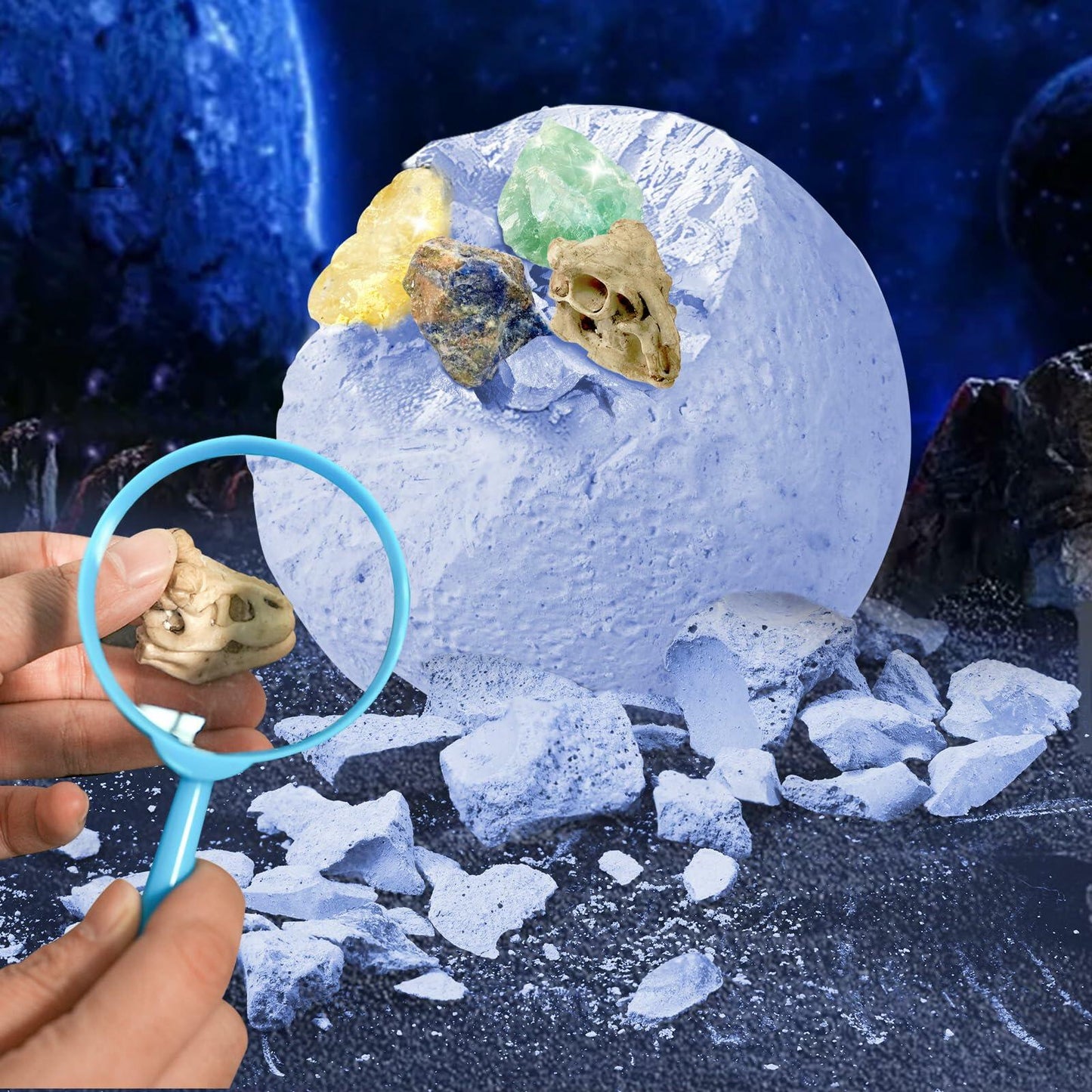 Hiawbon Gemstones Dig Kit 6 Planets 12 Skulls 18 Gems Space Kit
