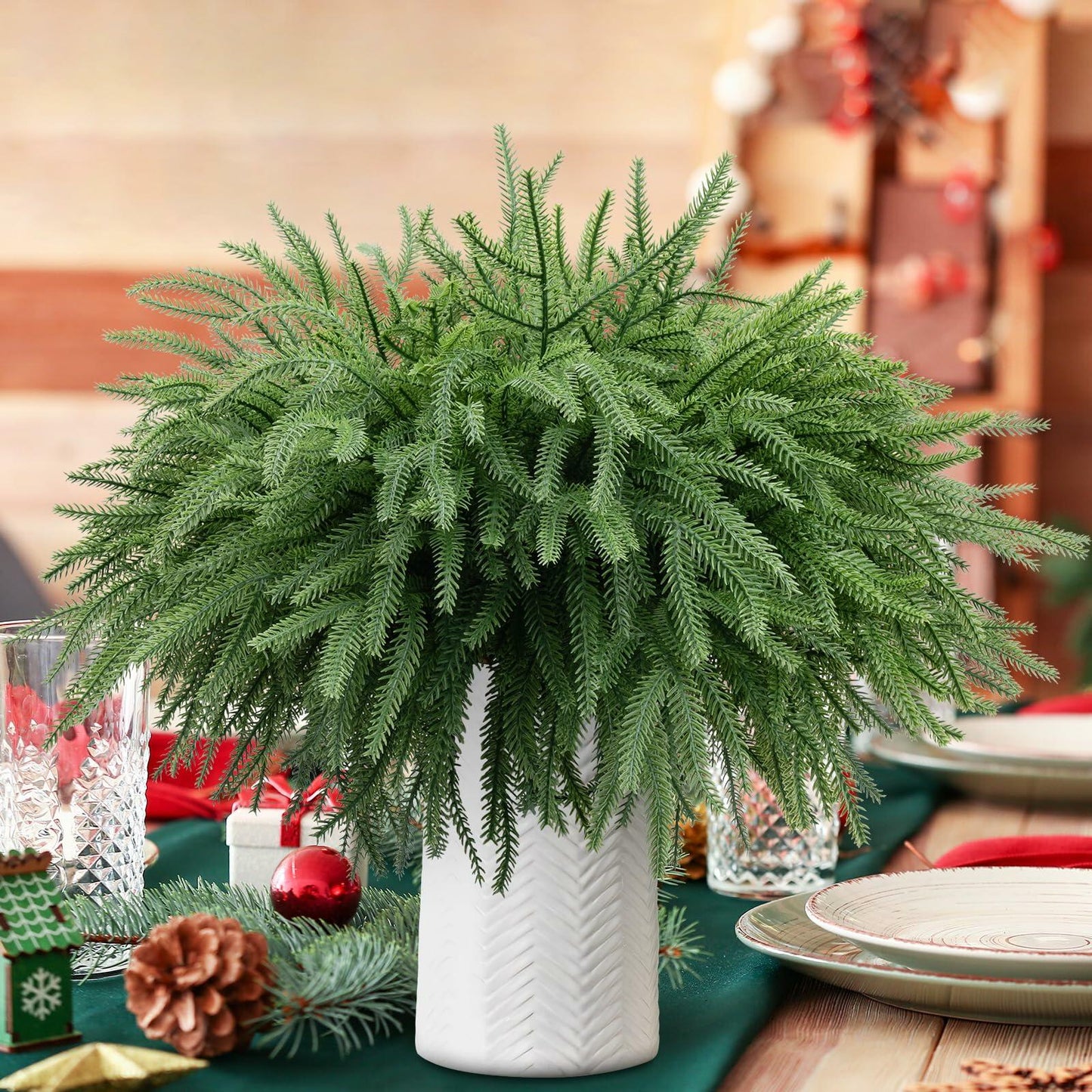 HUZIYAHAN Christmas Norfolk Pine Stems 18in Green Branches 8 Count