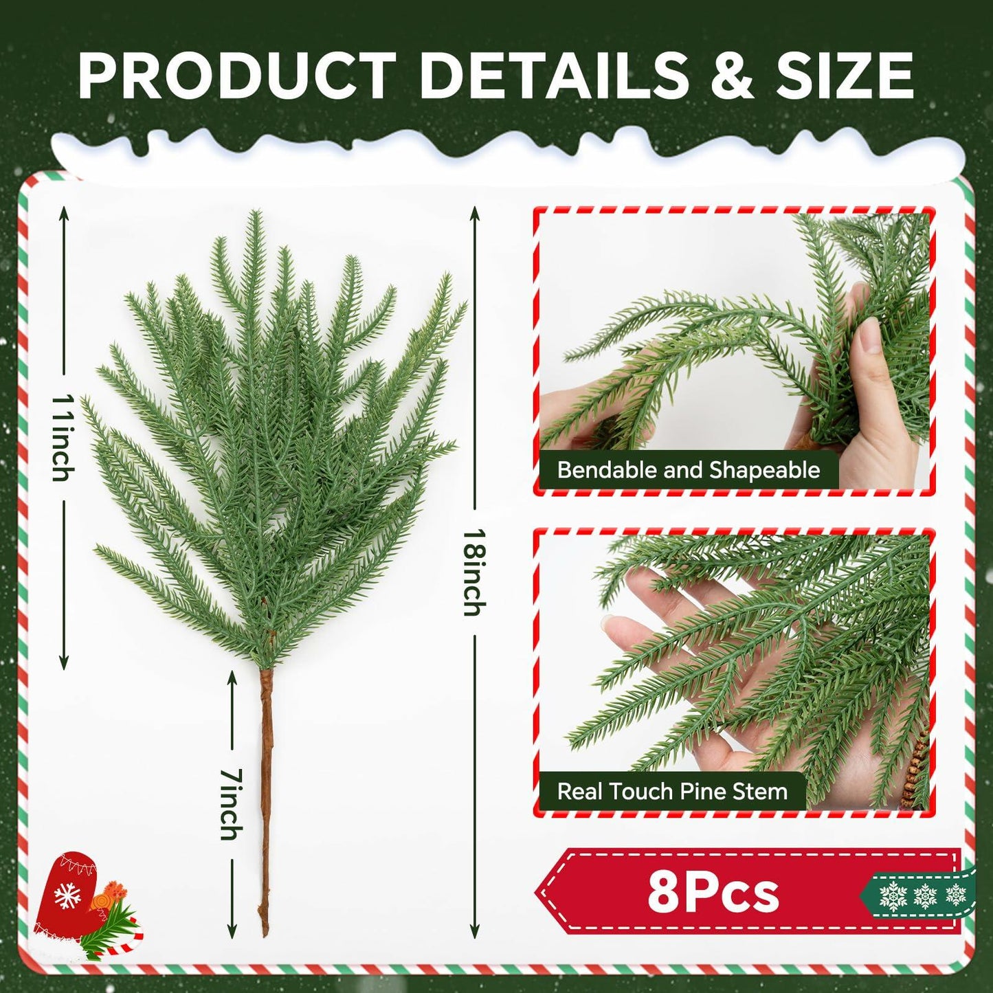 HUZIYAHAN Christmas Norfolk Pine Stems 18in Green Branches 8 Count