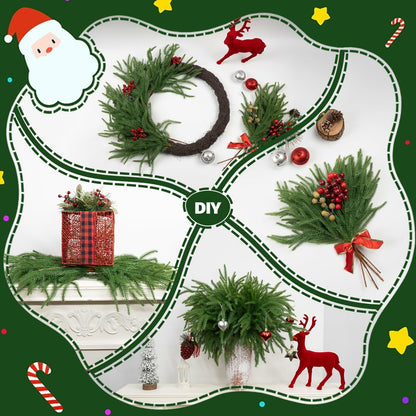 JDKPK 12 Pcs Norfolk Pine Branch 18" Artificial Greenery Green