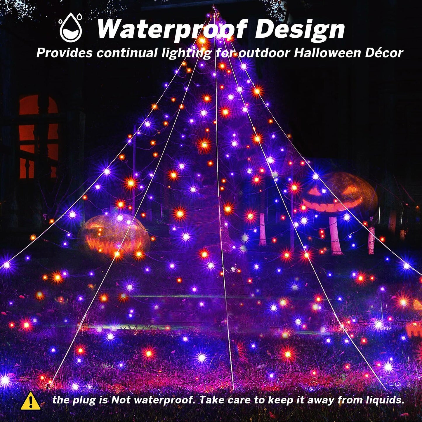 BlcTec Halloween Outdoor Spider Web 19.7x14.7ft White 250 LED Purple Orange