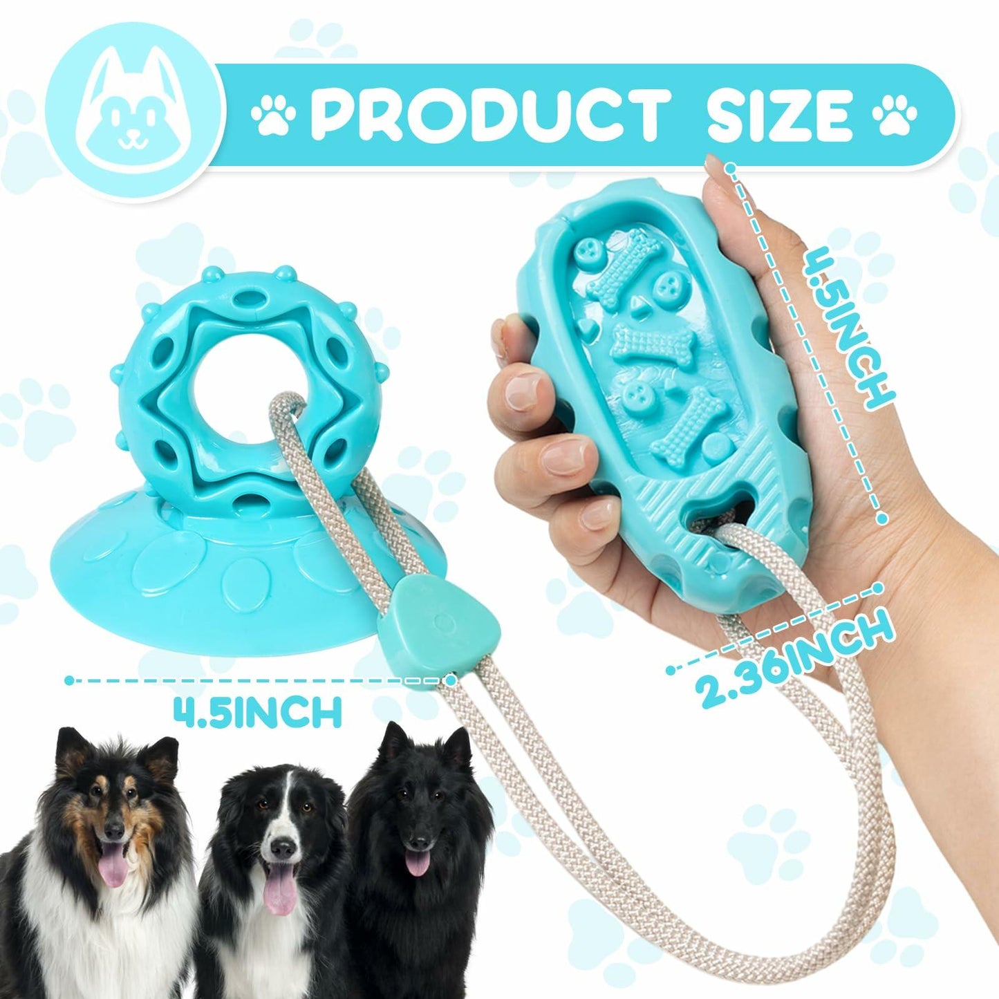 Jieffifa Indestructible TPR Dog Chew Toy with Suction Cup Blue