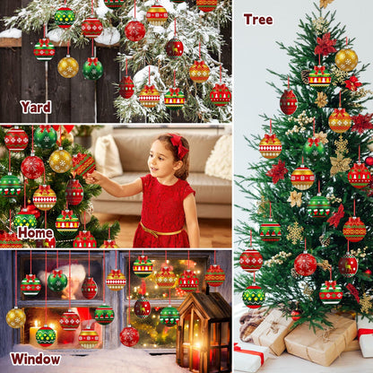 gisgfim 16 Pc Christmas Wooden Ornaments Set Red Green Gold Balls