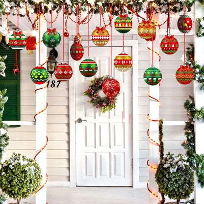 gisgfim 16 Pc Christmas Wooden Ornaments Set Red Green Gold Balls