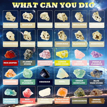 Hiawbon Gemstones Dig Kit 6 Planets 12 Skulls 18 Gems Space Kit