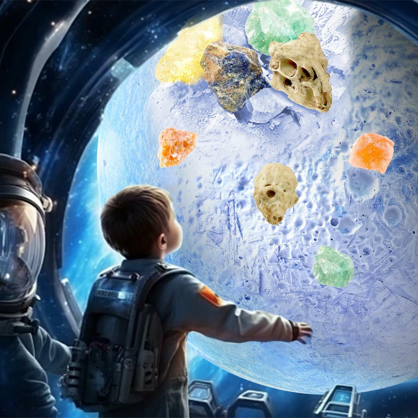 Hiawbon Gemstones Dig Kit 6 Planets 12 Skulls 18 Gems Space Kit