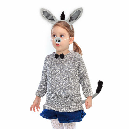 JIALWEN Donkey Costume Set Ears Nose Tail Bowtie Animal Kit Gray One Size