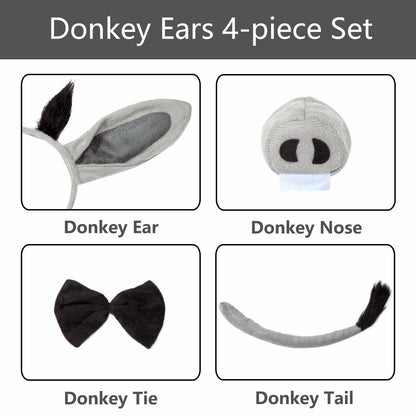 JIALWEN Donkey Costume Set Ears Nose Tail Bowtie Animal Kit Gray One Size