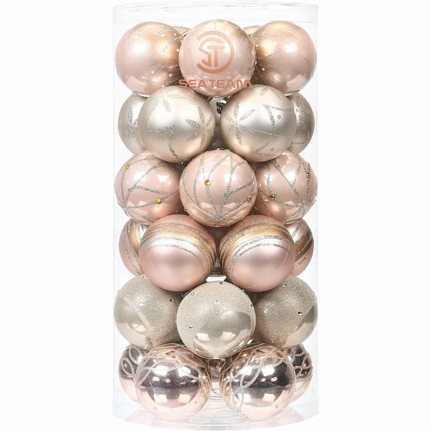 Sea Team 60mm Rose Gold Painted Sparkling Christmas Ornaments Balls 30pcs