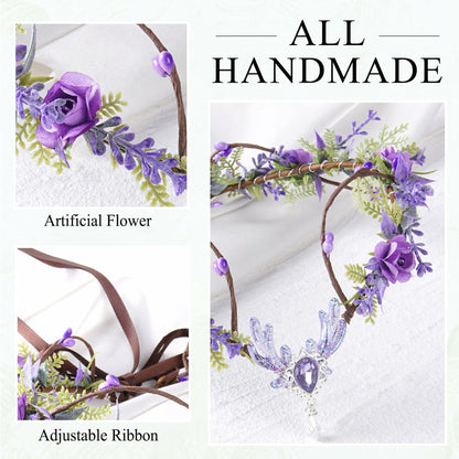 MOSTORY Purple Flower Fairy Crown Woodland Elf Headpiece Floral Circlet