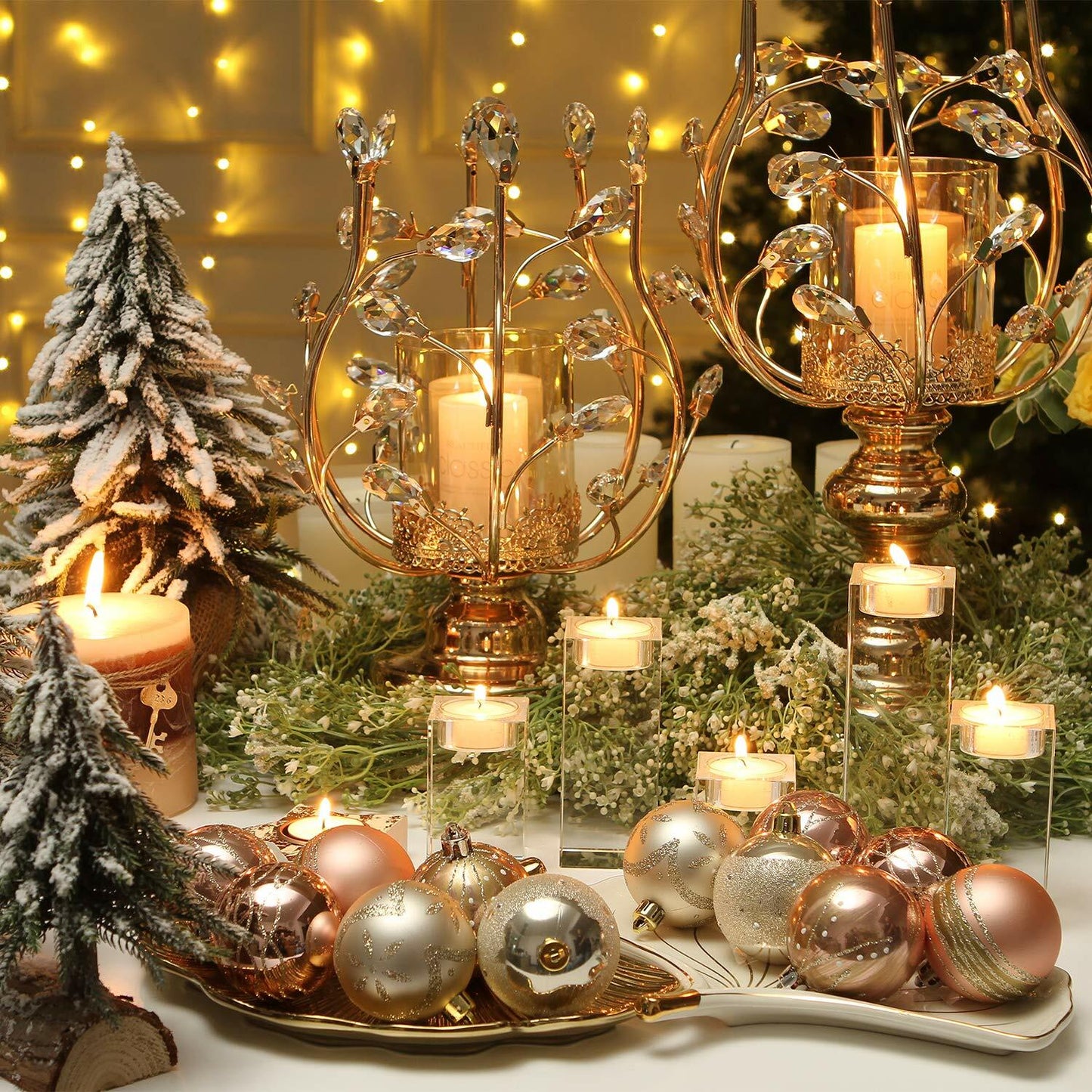 Sea Team 60mm Rose Gold Painted Sparkling Christmas Ornaments Balls 30pcs