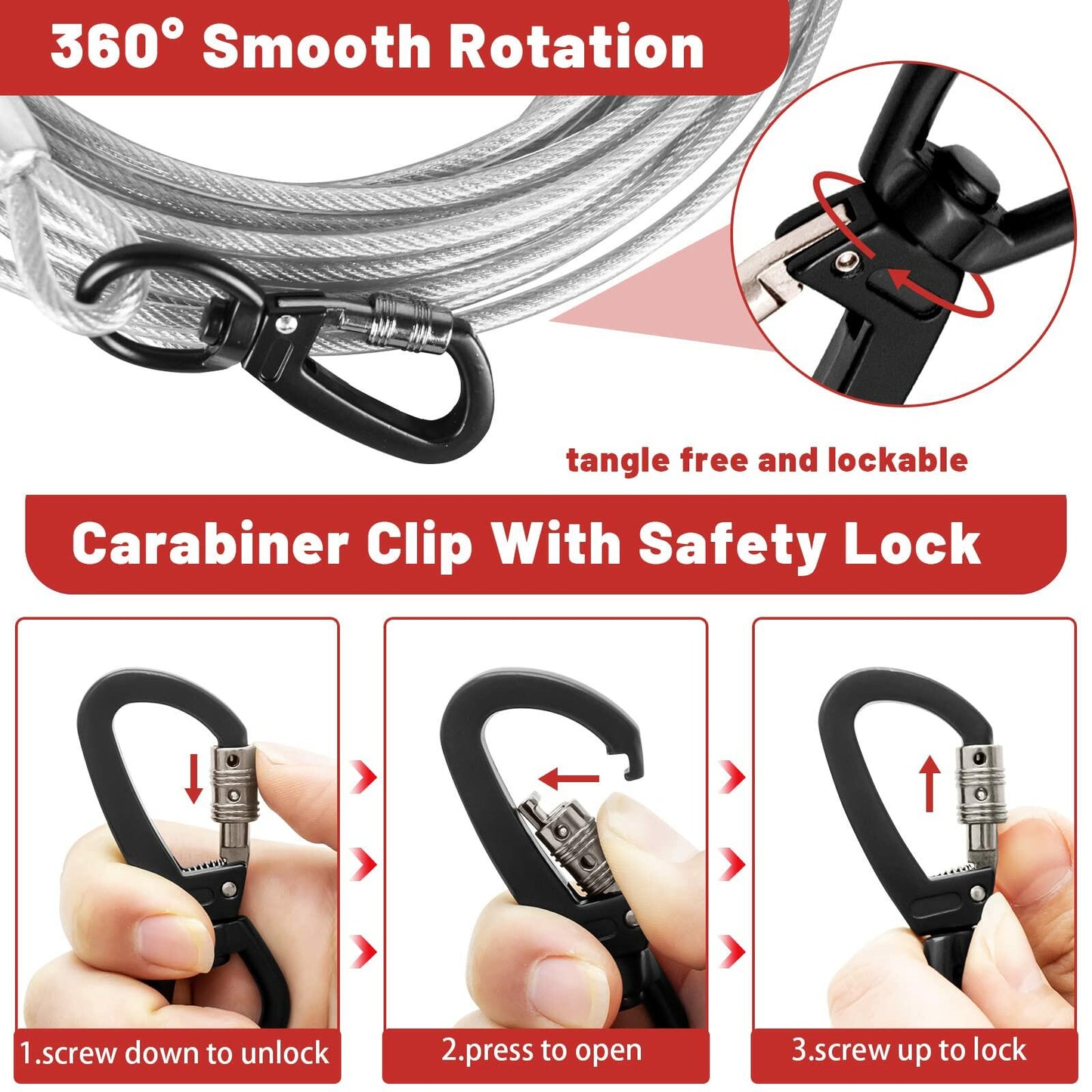 HaiYUAN Dog Tie Out Cable Steel Wire with Clips Blue 10-30 FT Heavy Duty