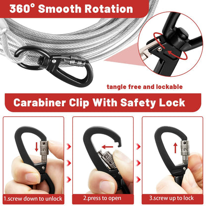 HaiYUAN Dog Tie Out Cable Steel Wire with Clips Blue 10-30 FT Heavy Duty