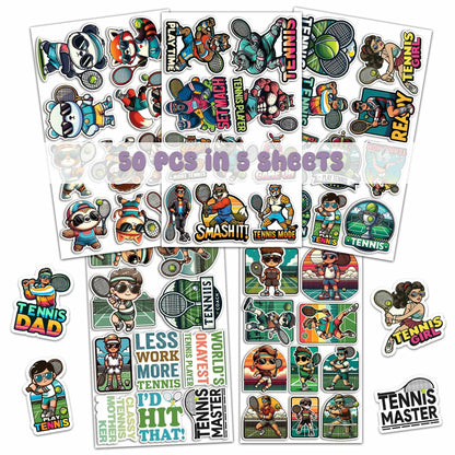 BIGZORO Tennis Stickers Waterproof Vinyl Decals 50 PCS Cartoon Sport