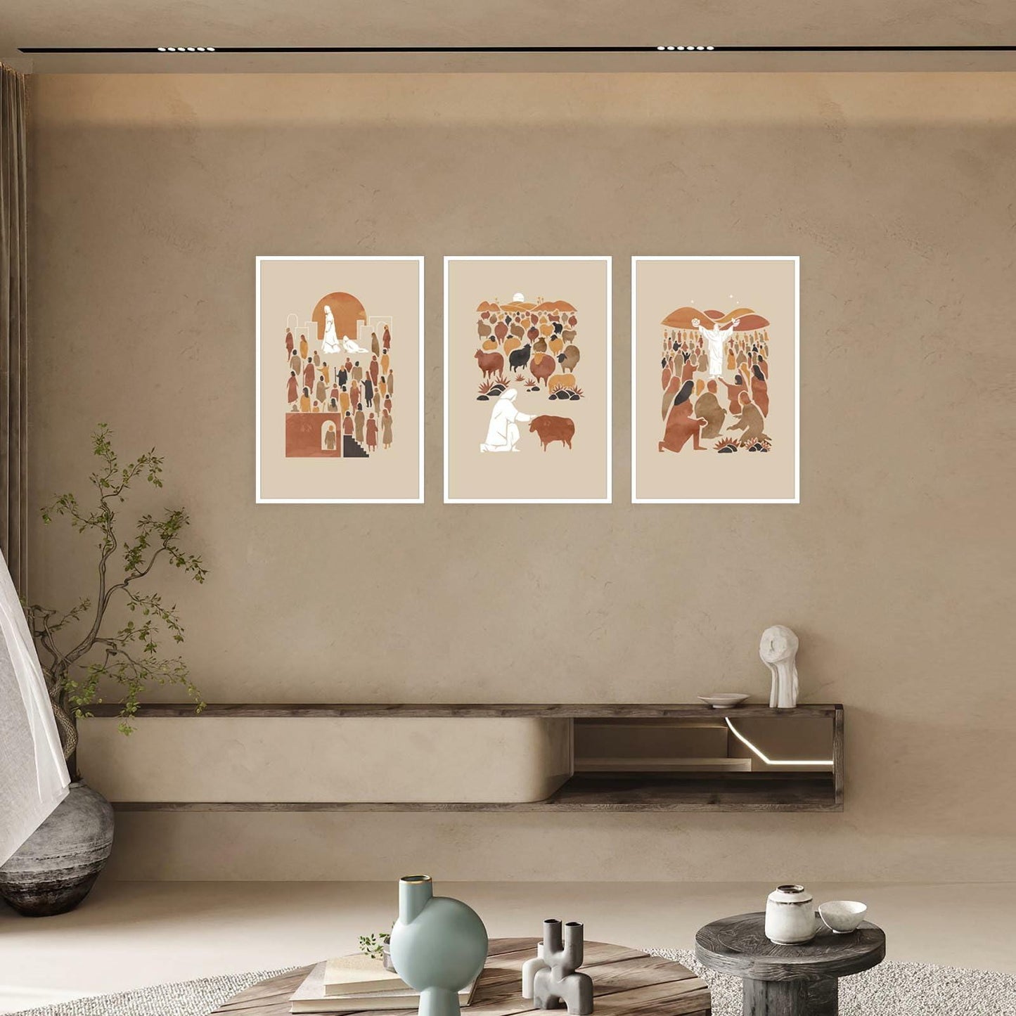 FBKDVC Christian Canvas Wall Art Set 3 Jesus Shepherd 16x24in Unframed