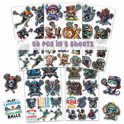BIGZORO Lacrosse Stickers Waterproof Vinyl Decals 50 PCS Cartoon