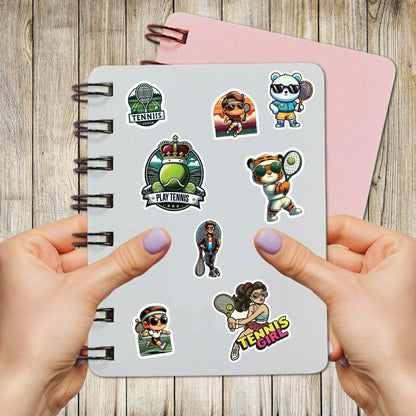 BIGZORO Tennis Stickers Waterproof Vinyl Decals 50 PCS Cartoon Sport