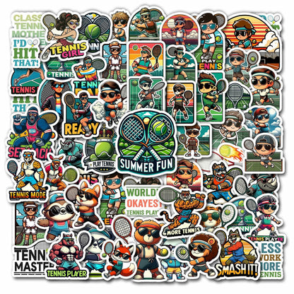 BIGZORO Tennis Stickers Waterproof Vinyl Decals 50 PCS Cartoon Sport