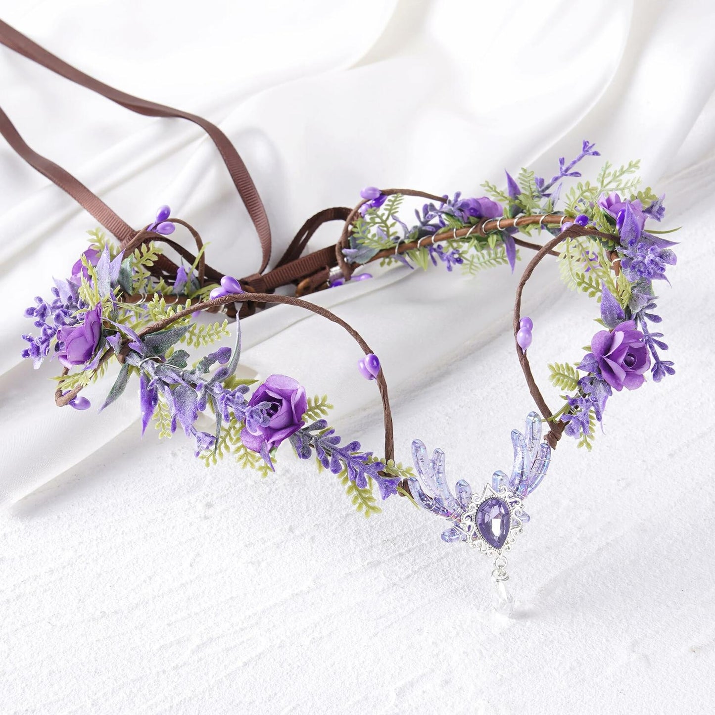 MOSTORY Purple Flower Fairy Crown Woodland Elf Headpiece Floral Circlet