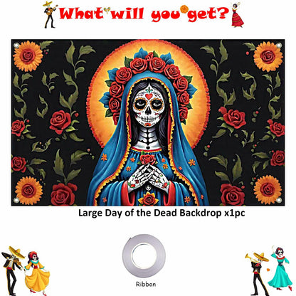 Pardi Day of the Dead Backdrop Banner Floral Black Red Mexican Fiesta Decor