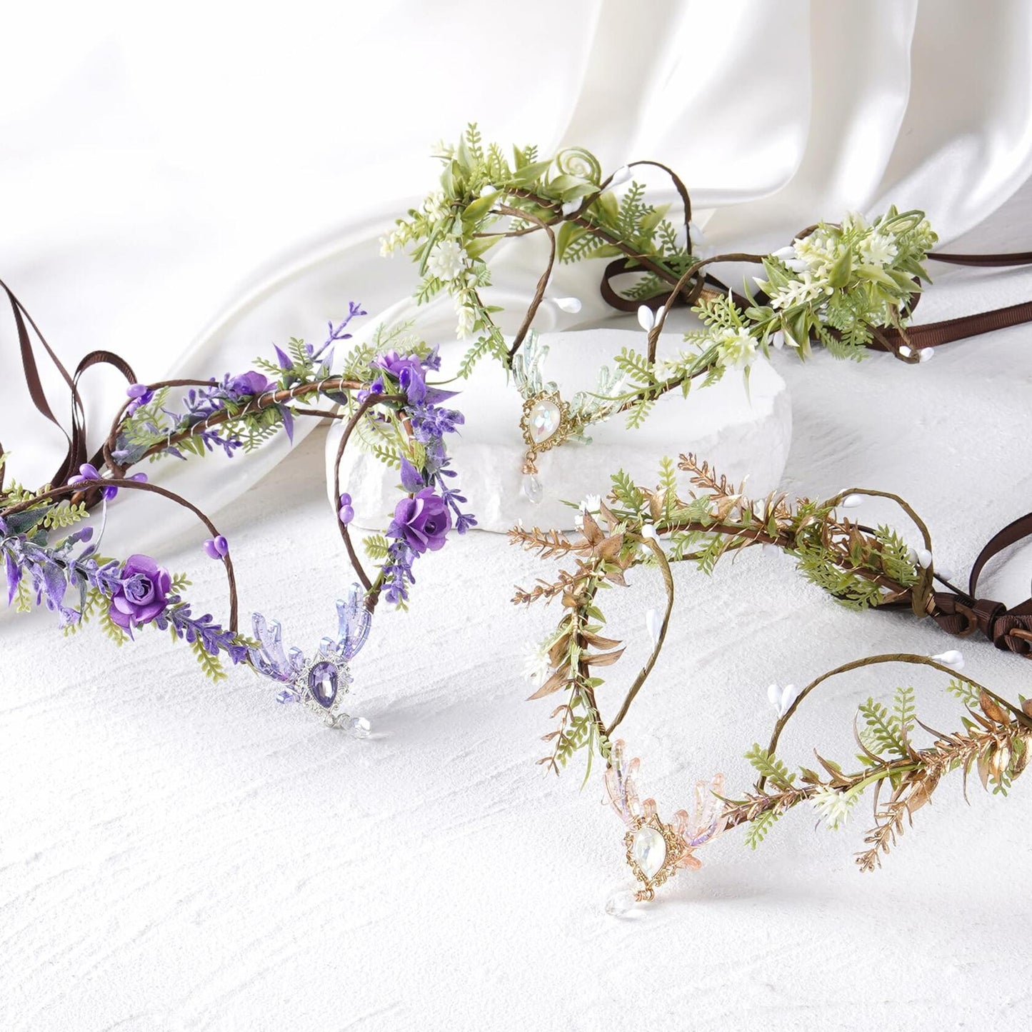 MOSTORY Purple Flower Fairy Crown Woodland Elf Headpiece Floral Circlet