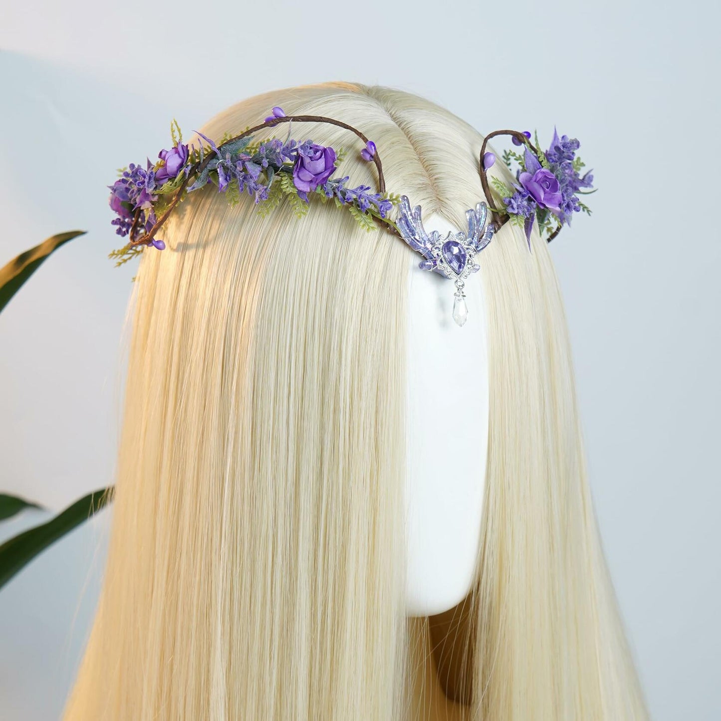 MOSTORY Purple Flower Fairy Crown Woodland Elf Headpiece Floral Circlet
