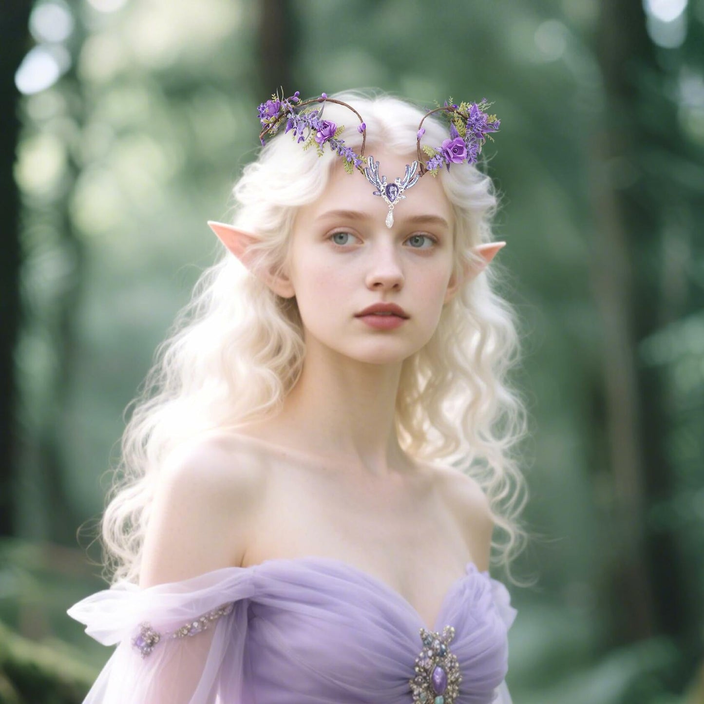MOSTORY Purple Flower Fairy Crown Woodland Elf Headpiece Floral Circlet