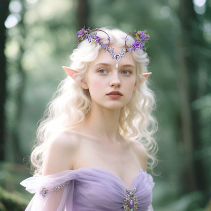 MOSTORY Purple Flower Fairy Crown Woodland Elf Headpiece Floral Circlet