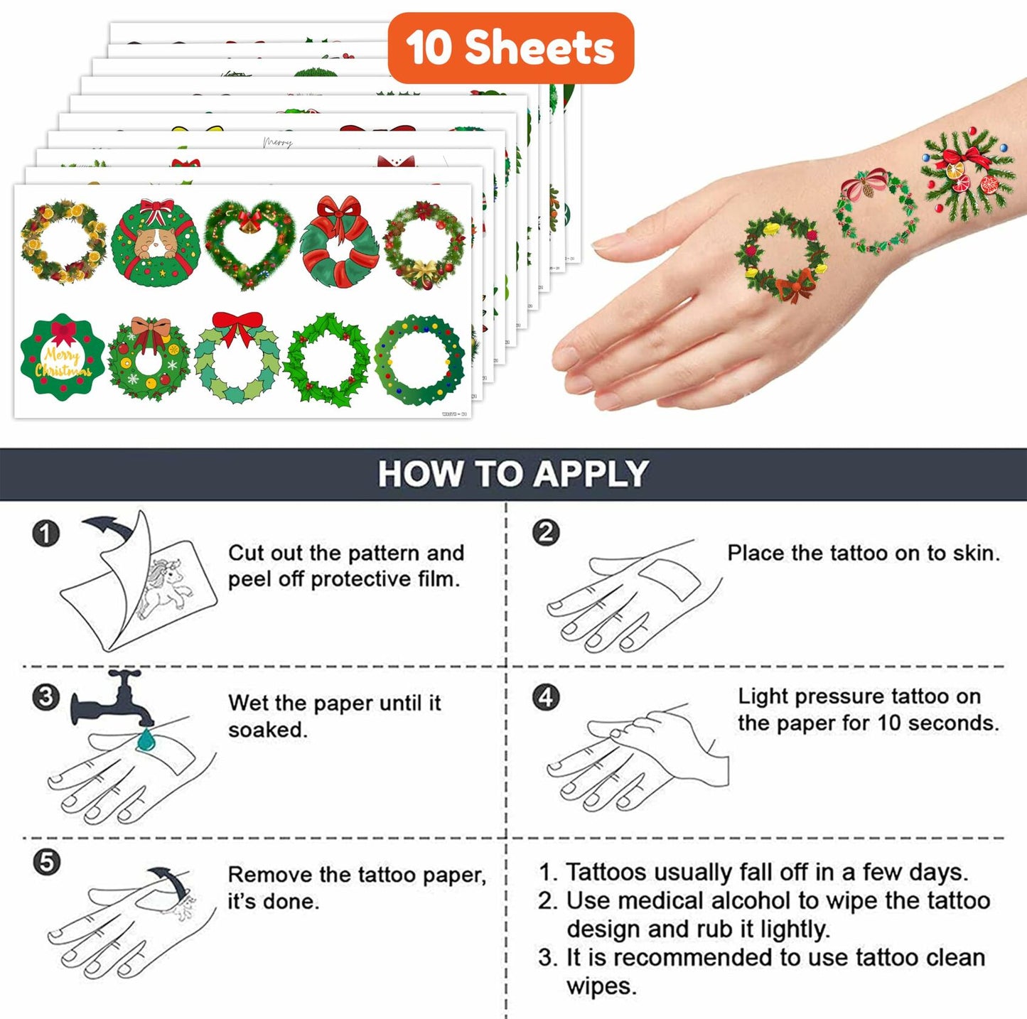 MeoIsDaBest Merry Christmas Temporary Tattoos Xmas Stickers 10 Sheets 100 PCS