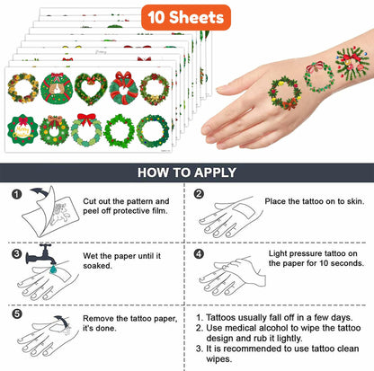 MeoIsDaBest Merry Christmas Temporary Tattoos Xmas Stickers 10 Sheets 100 PCS