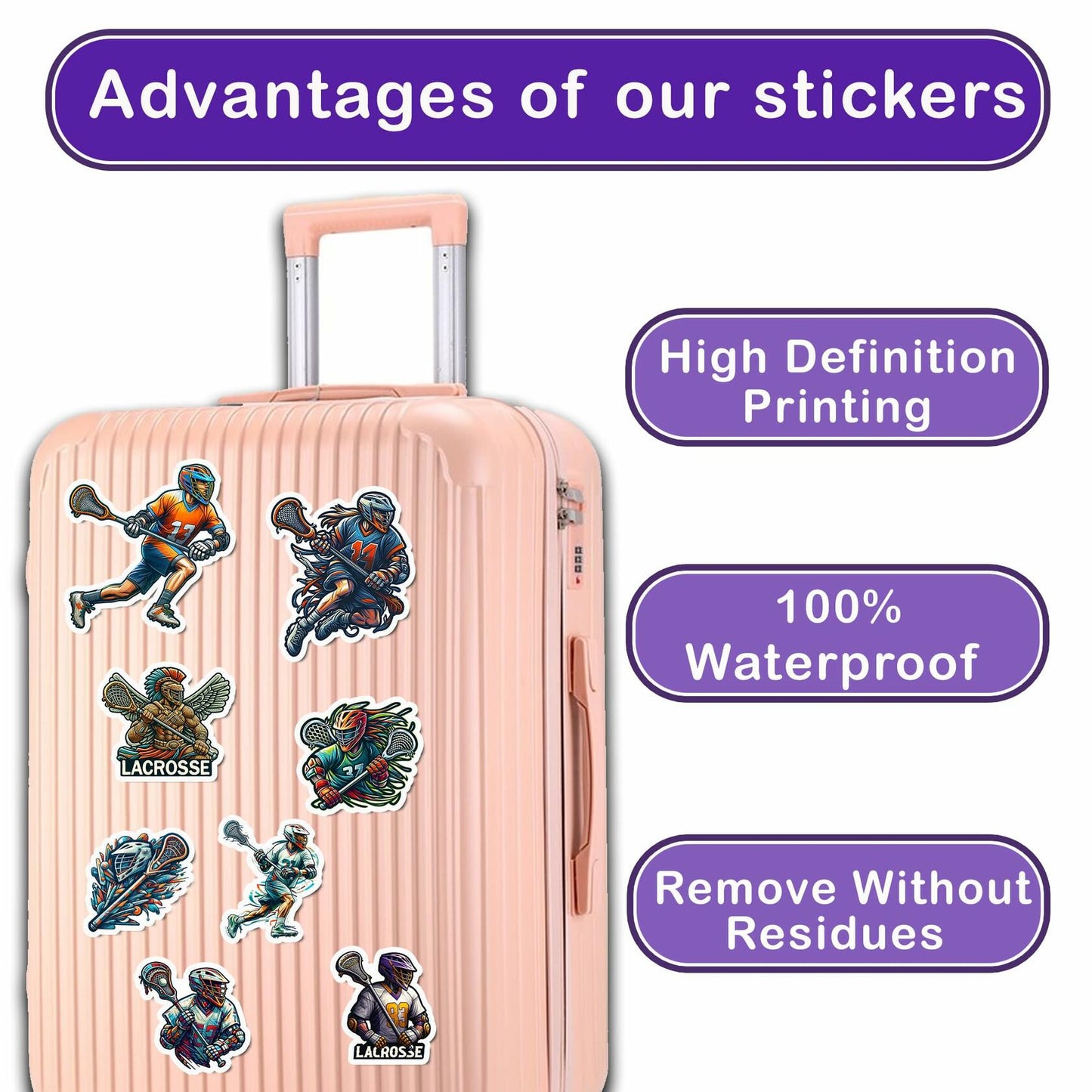 BIGZORO Lacrosse Stickers Waterproof Vinyl Decals 50 PCS Cartoon