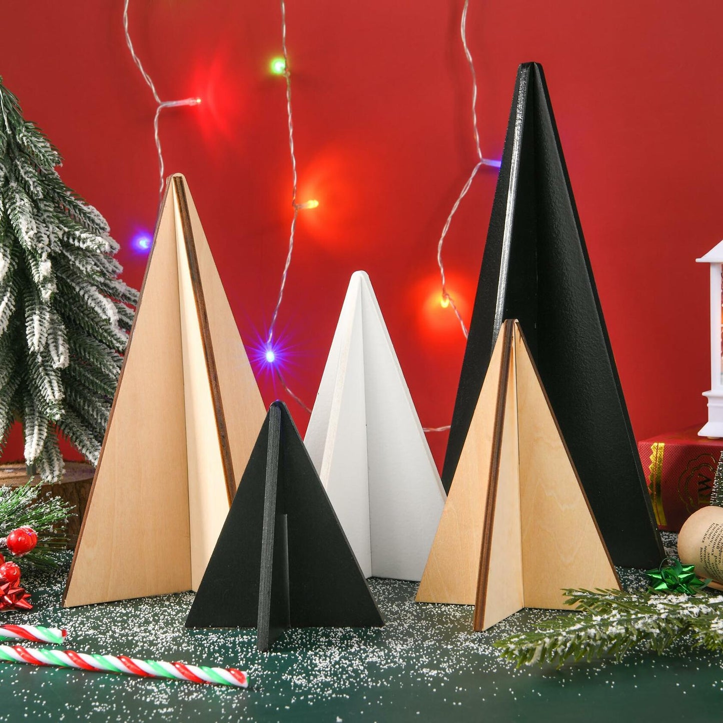 WHQXFDZ 5pcs Wooden Christmas Tree Decor Farmhouse Ornaments Black White