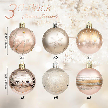 Sea Team 60mm Rose Gold Painted Sparkling Christmas Ornaments Balls 30pcs