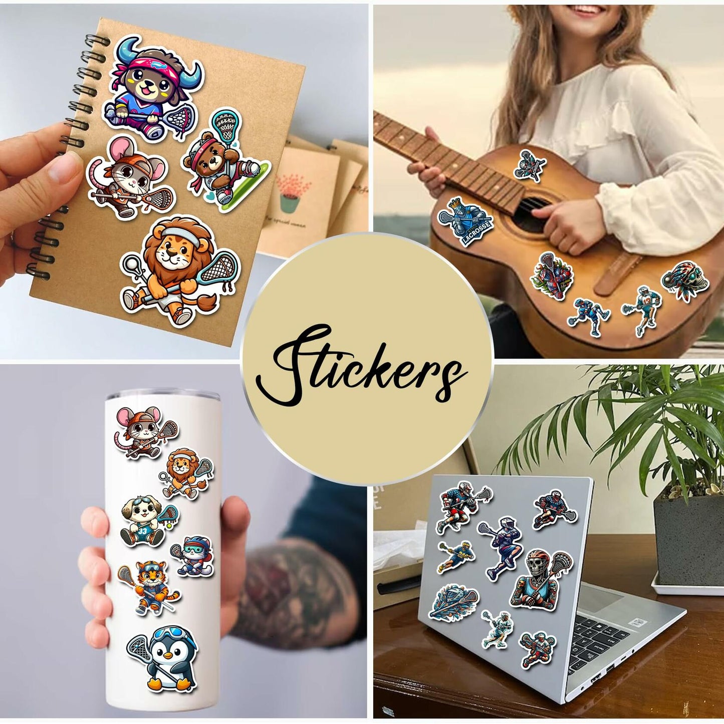 BIGZORO Lacrosse Stickers Waterproof Vinyl Decals 50 PCS Cartoon