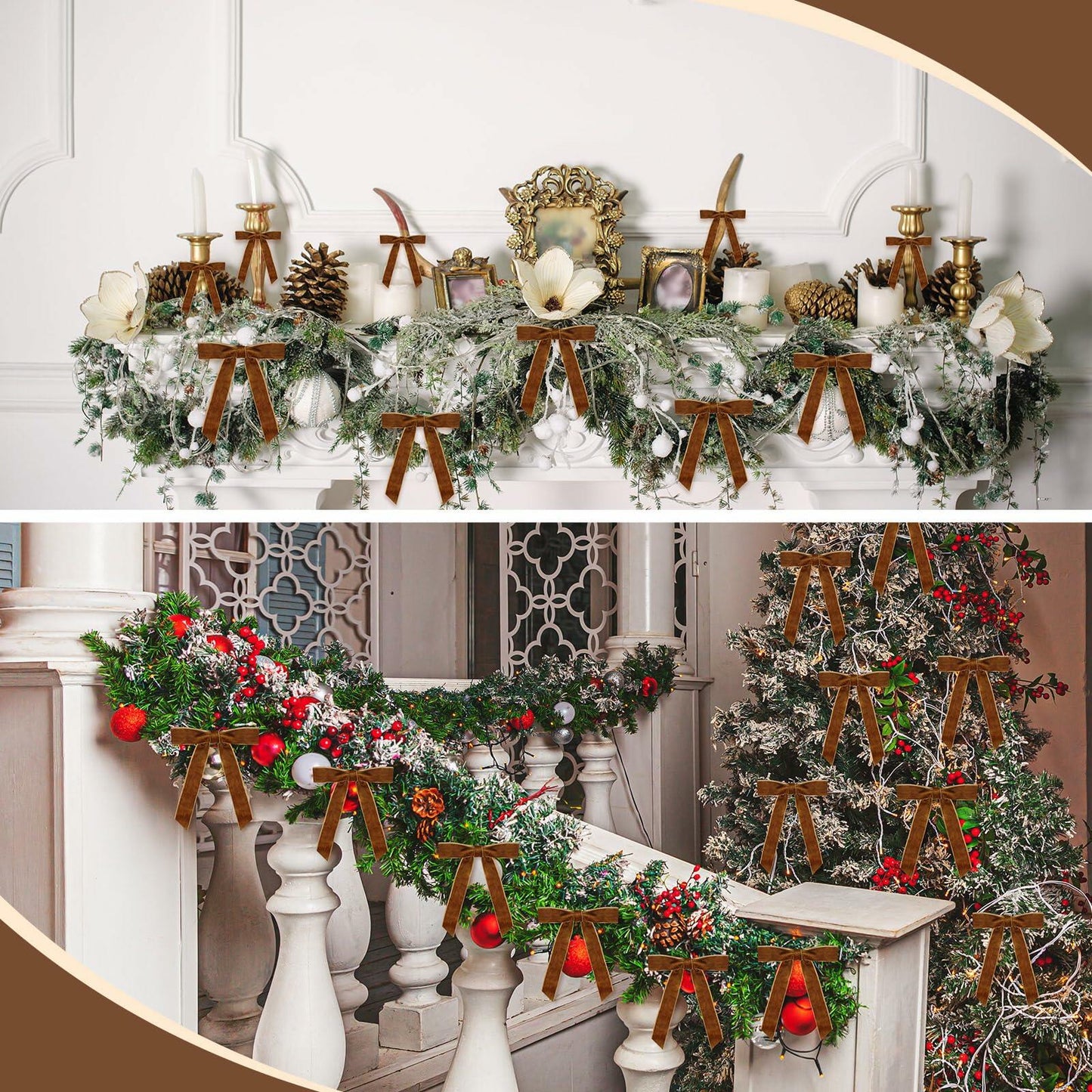 BeapTcely 30 Pcs Velvet Christmas Wreath Bows 5x7in Camel 1" Width
