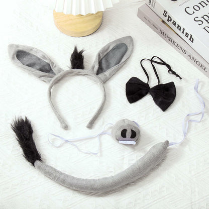 JIALWEN Donkey Costume Set Ears Nose Tail Bowtie Animal Kit Gray One Size
