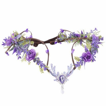 MOSTORY Purple Flower Fairy Crown Woodland Elf Headpiece Floral Circlet